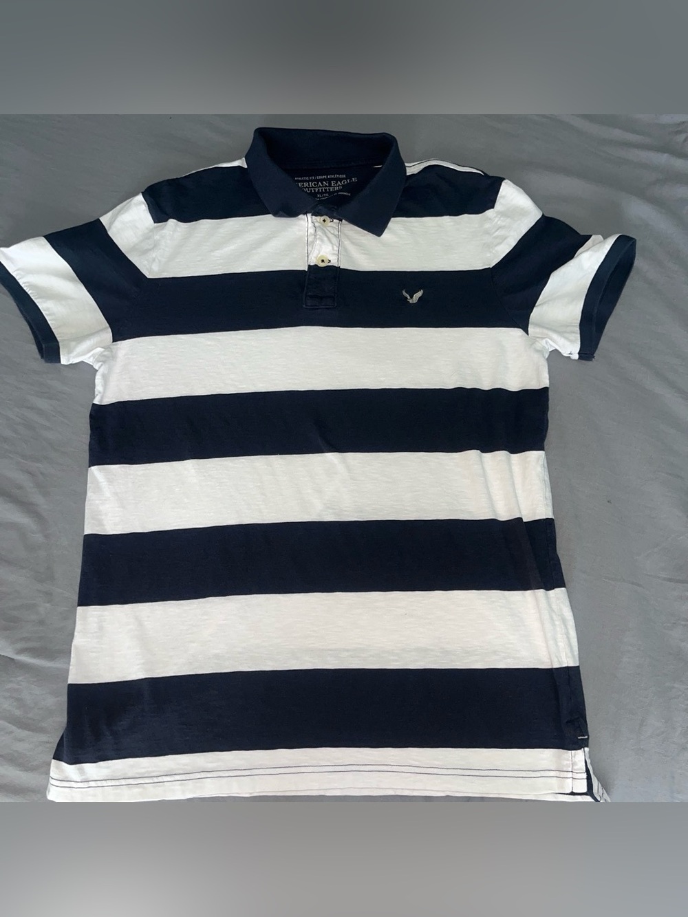 American Eagle Outfitters Navy and White Striped Polo Shirt Size XL